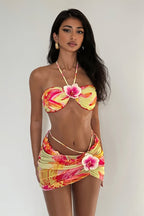 Print Halter Backless Bikini Set Three Piece Swim Sets image 2