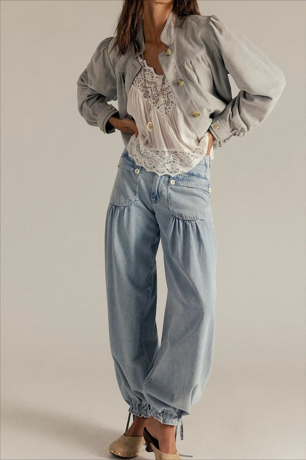 Ruched Mid Rise Wide Leg Jeans image 5