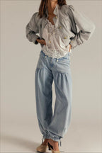 Ruched Mid Rise Wide Leg Jeans image 5