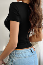 Sexy Letter Print V Neck Slim T-shirt image 14