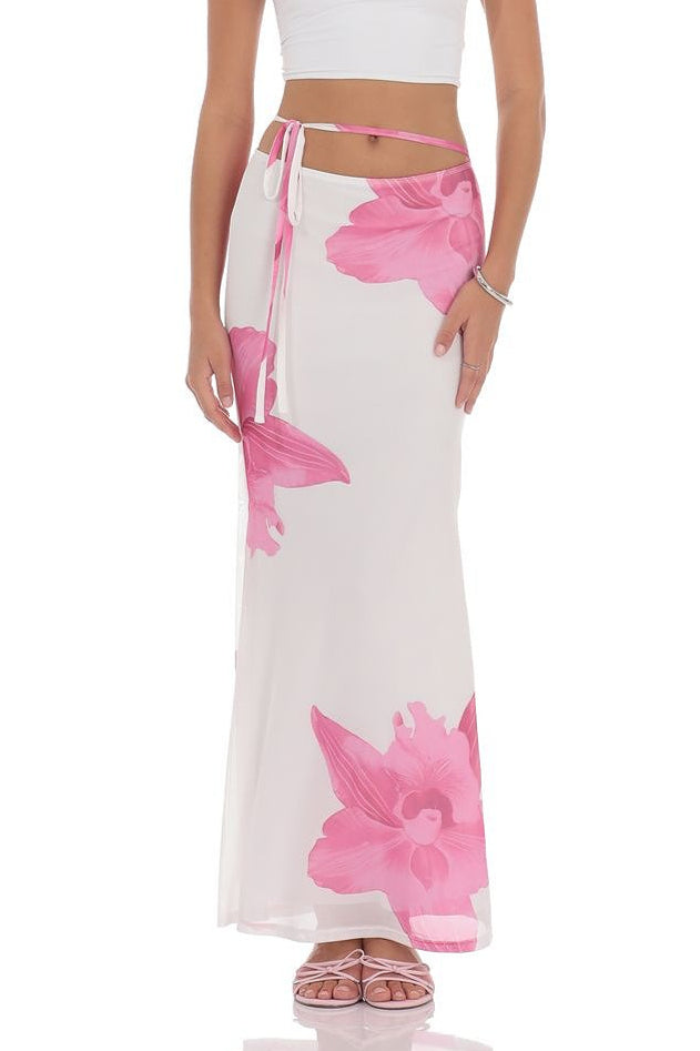 Mesh Floral Tie Bodycon Maxi Skirt image 2