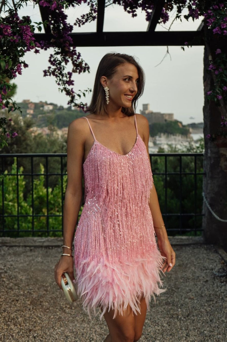 Feather Trim Sequin Cami Party Dress image 3