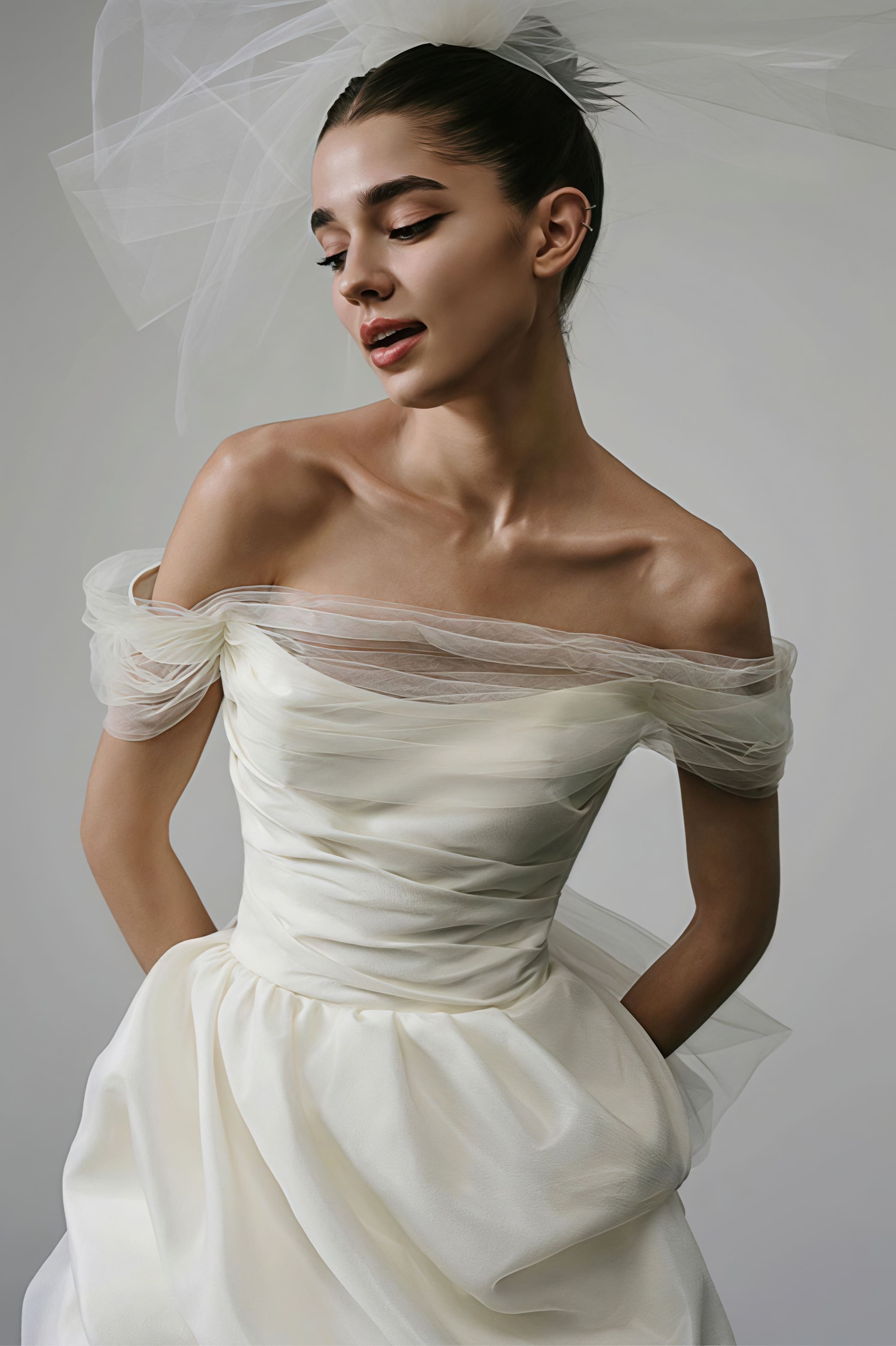 Off Shoulder Minimalist Satin Bud Reception Dress image 3