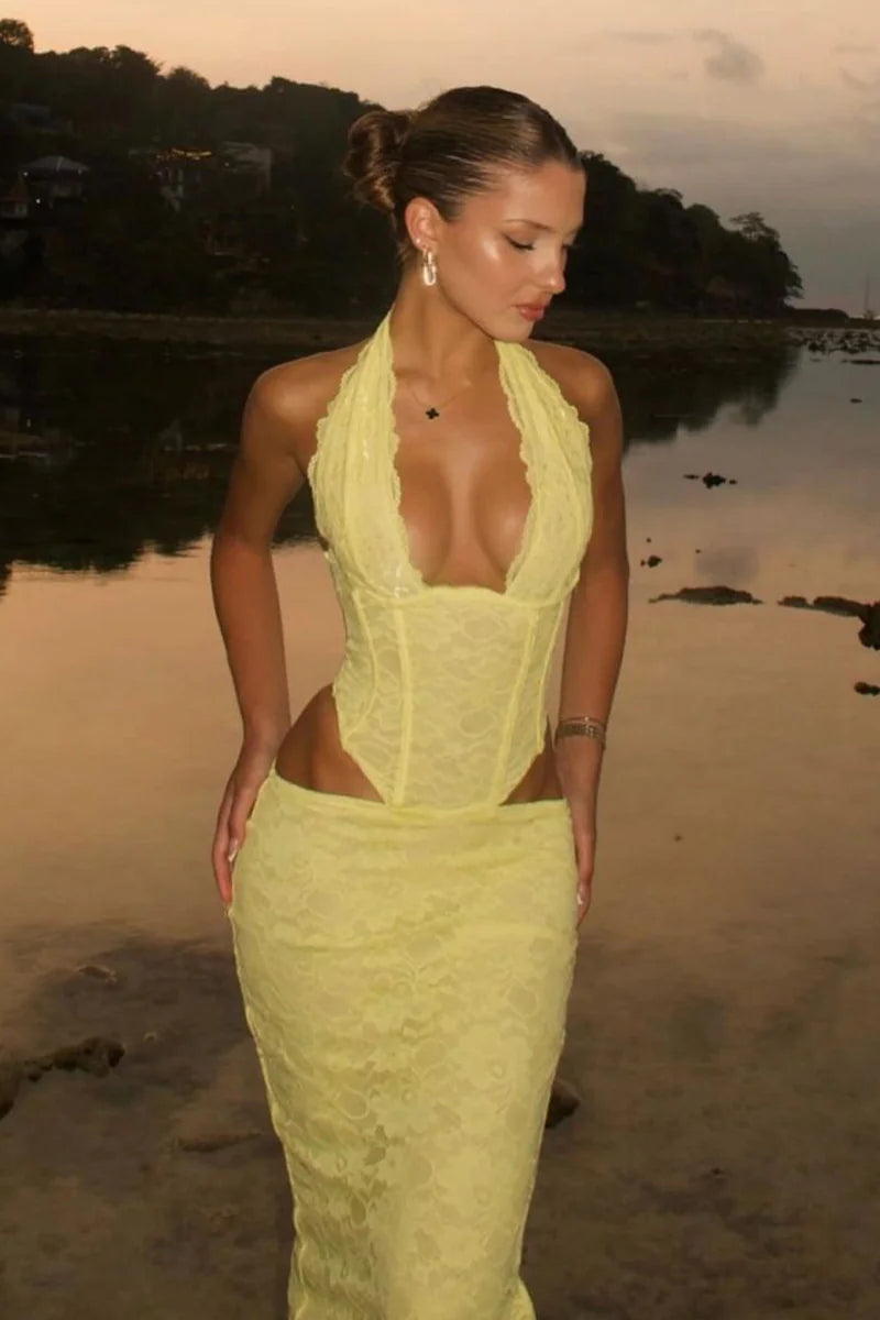 Halter Hollow Waist Split Sexy Maxi Dress image 1