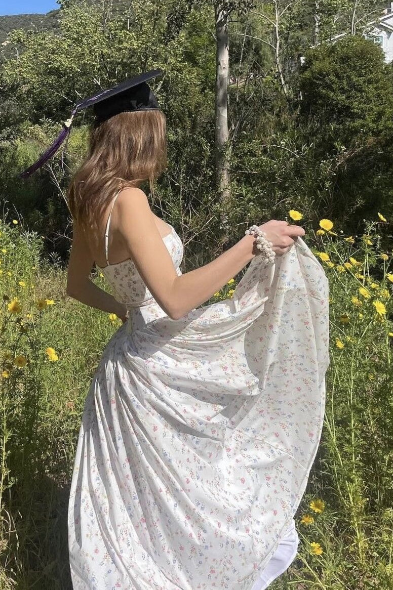 Floral Ruffle Big Hem Spaghetti Strap Waisted Maxi Dress image 4