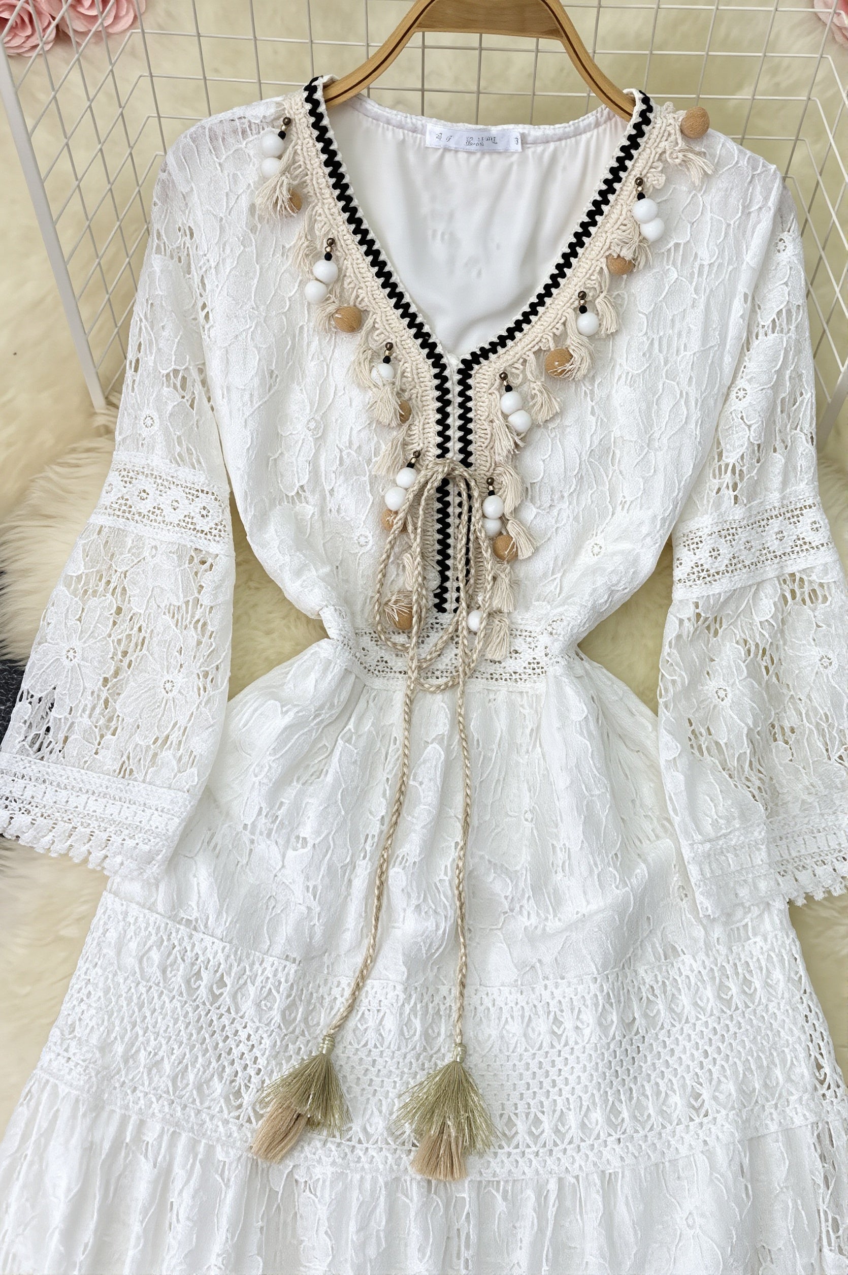 Tassel Lace Spliced Long Boho Dress image 4