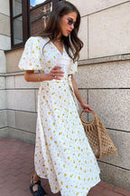 Cotton Printed Puff Sleeve Midi Dress image 3