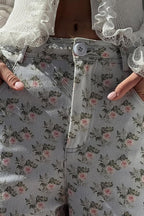 Light Blue Floral High Waist Wide Leg Jeans image 3
