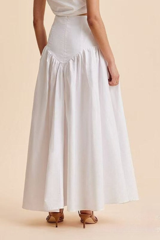 Stylish High Waist Button Patchwork White Maxi Skirt image 4