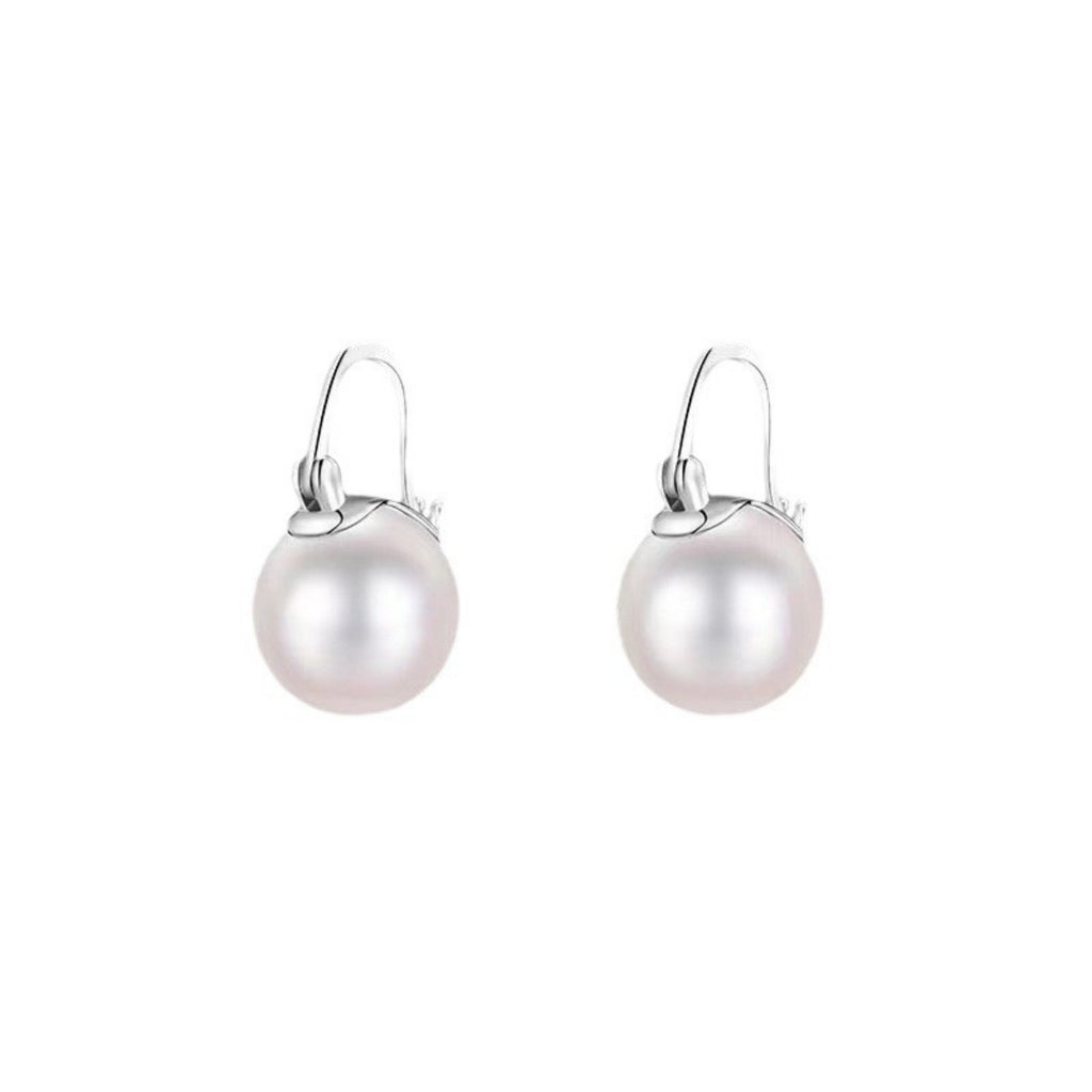 Maren Pearl Earrings detail view styled for Avrienne