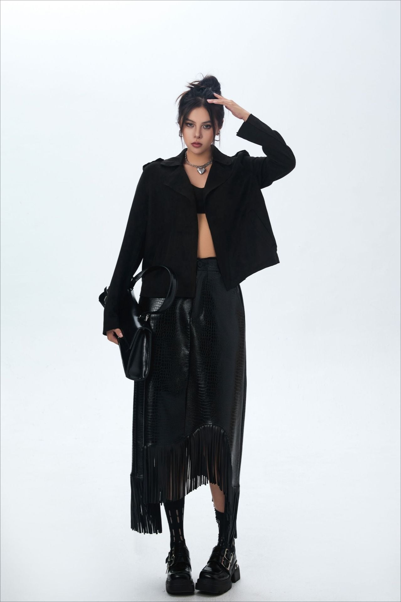 Suede Open Front Biker Jacket image 12