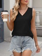 Daphne Eyelet Tank detail view styled for Avrienne