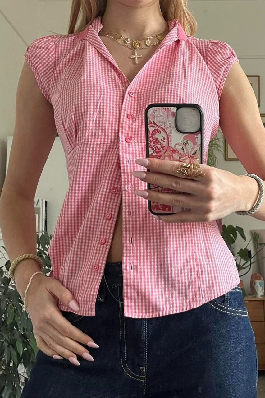 Versatile Red White Plaid Blouse image 9