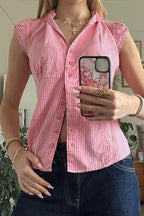 Versatile Red White Plaid Blouse image 9