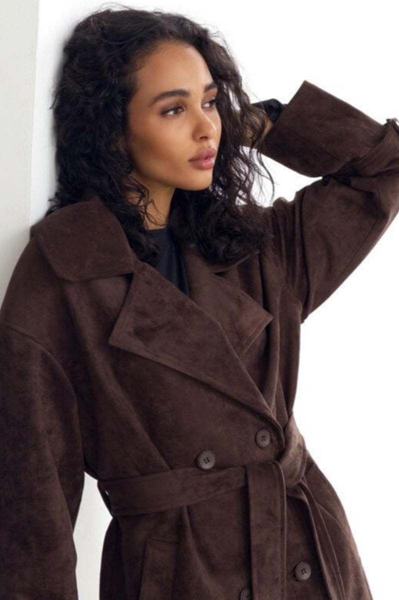 Vintage Suede Lapel Tie Waist Jacket Coat image 8