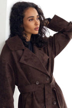 Vintage Suede Lapel Tie Waist Jacket Coat image 8