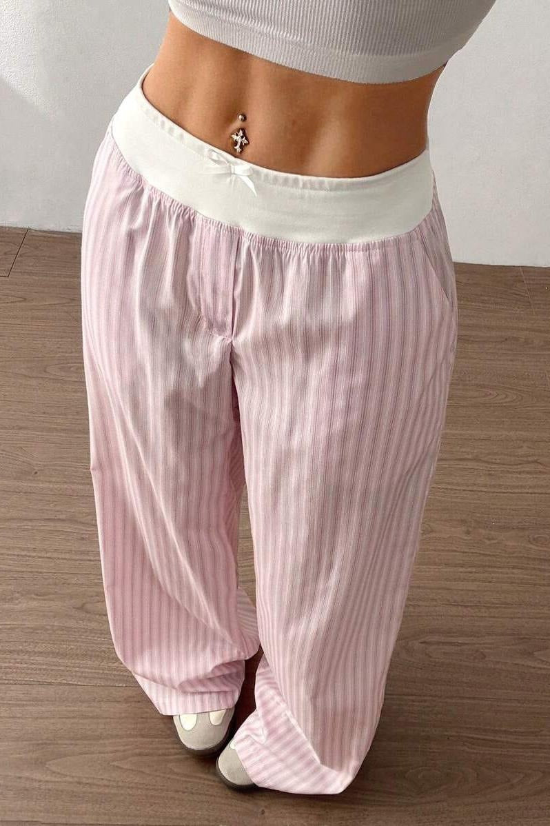 Chic Striped Color Block Baggy Pants image 1