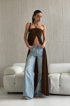 Versatile Flowy Slit Halter Slim Blouse image 4