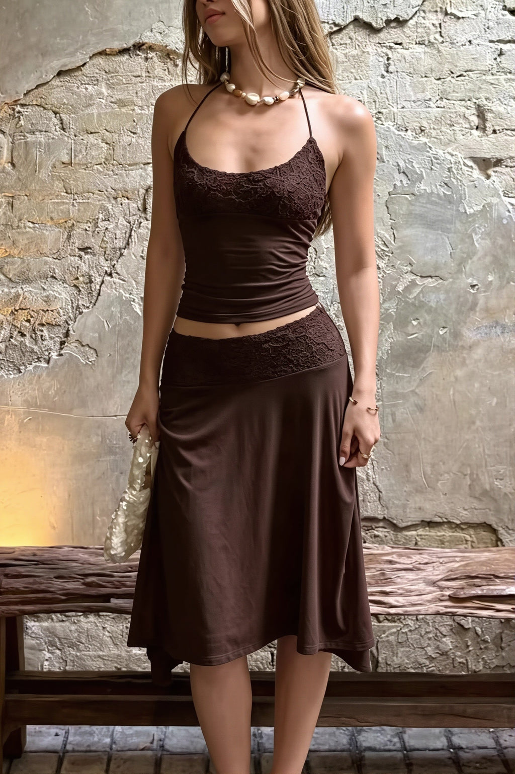 Elegant Lace Panel Cami Skirt Set image 5