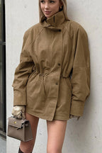 High Neck Cinched Waist Suede Jacket image 2