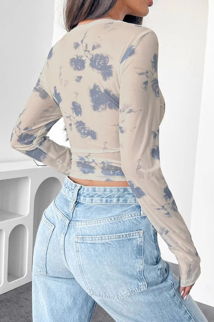 Mesh Floral Ruched Side Blouse image 3