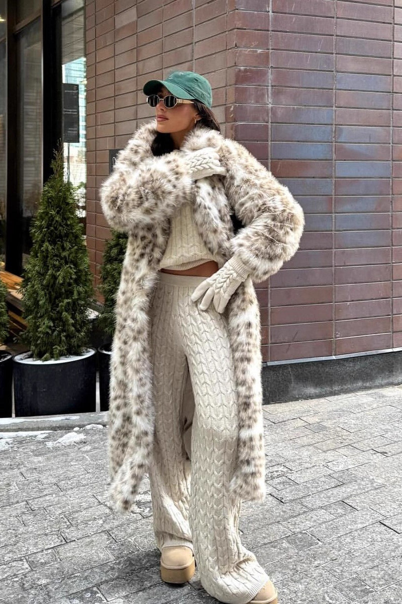 Leopard Print Faux Mink Fur Eco Long Blazer Collar Overcoat image 5