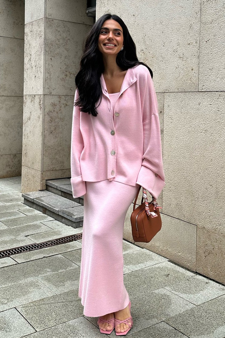 Elegant Minimalist Knit Long Sleeve Cardigan Cami Three Piece Set image 1