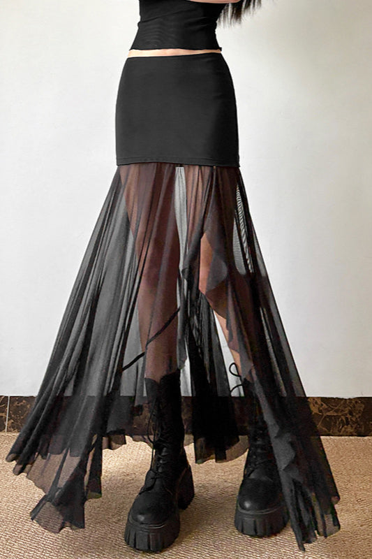 Mesh High-Waisted Sexy Midi Skirt image 1