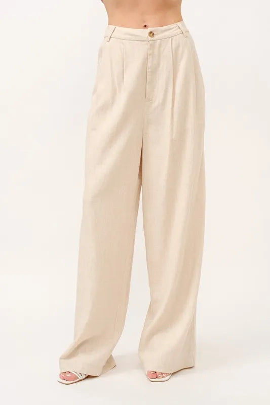 Joelle Linen Trousers detail view styled for Avrienne
