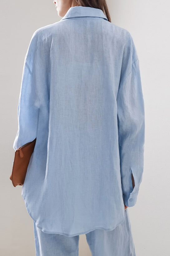 Linen Loose Long Sleeve Pants Two Piece Set image 3