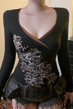Retro Floral Printed V Neck Blouse image 3
