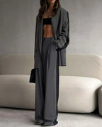 Grey Patchwork Blazer Trousers Office Two Piece Set image 2