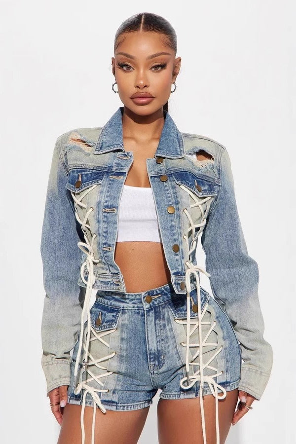 Trendy Jacket Two Piece Shorts Set image 1