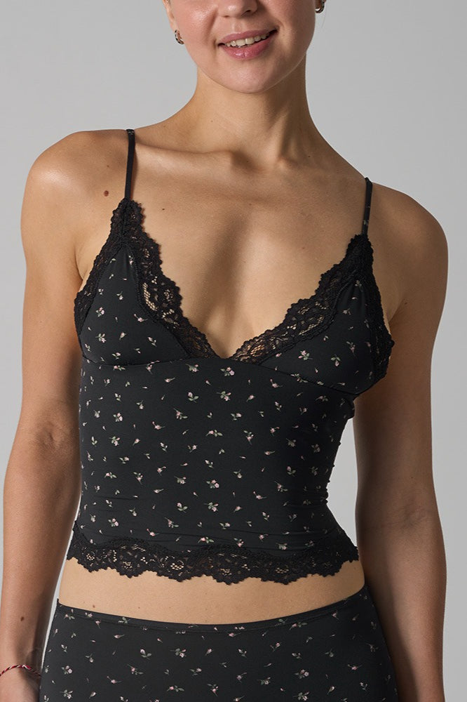 Lace Trim Floral V Neck Sexy Cami Top image 1