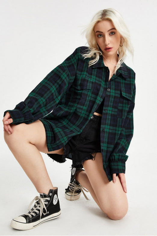Plaid Stand Collar Button Shirt  Blouse image 15