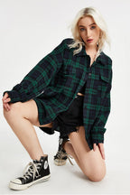 Plaid Stand Collar Button Shirt  Blouse image 15