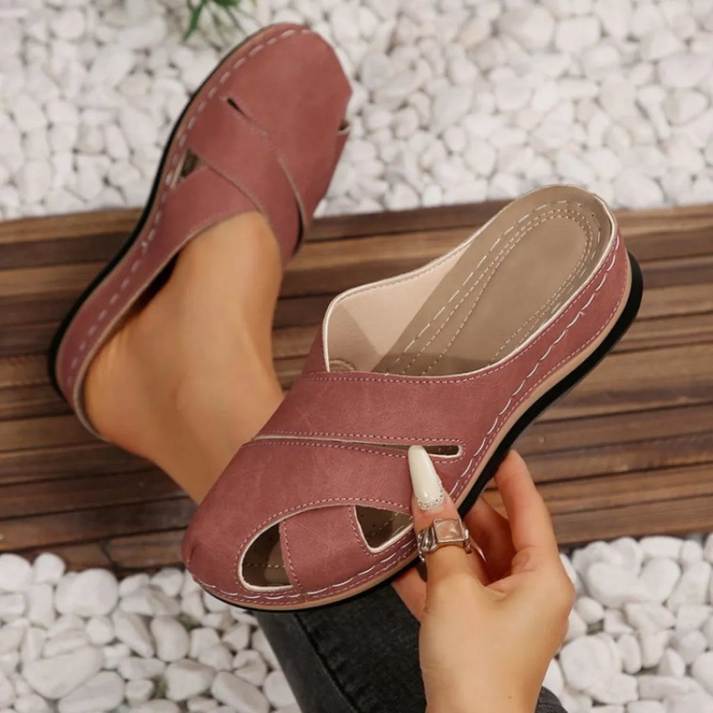 Alina Wedge Sandals detail view styled for Avrienne