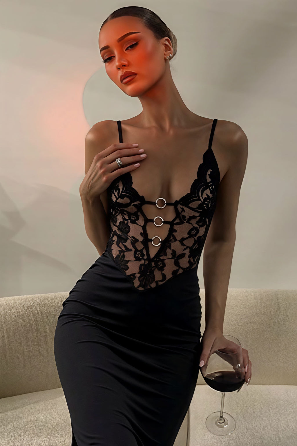 Sexy Lace Strapless Cami Bodycon Maxi Dress image 1