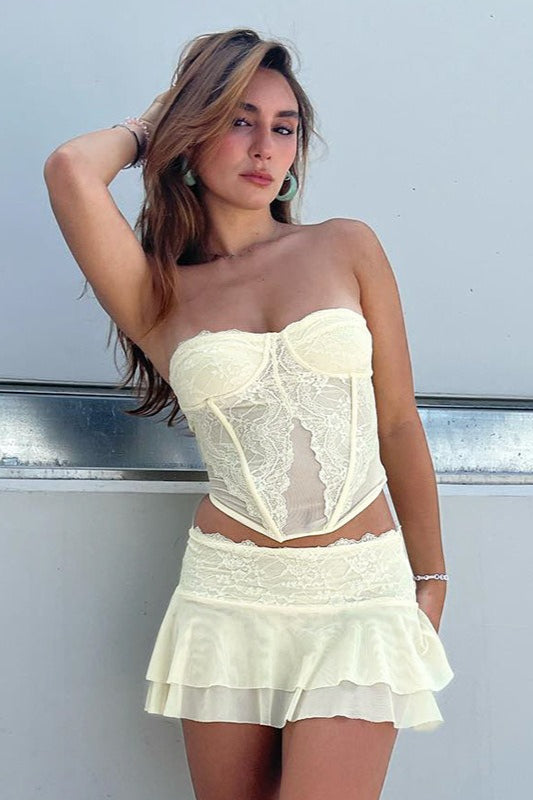 Sexy Lace Sheer Bandeau Double Layer Skirt Set image 2