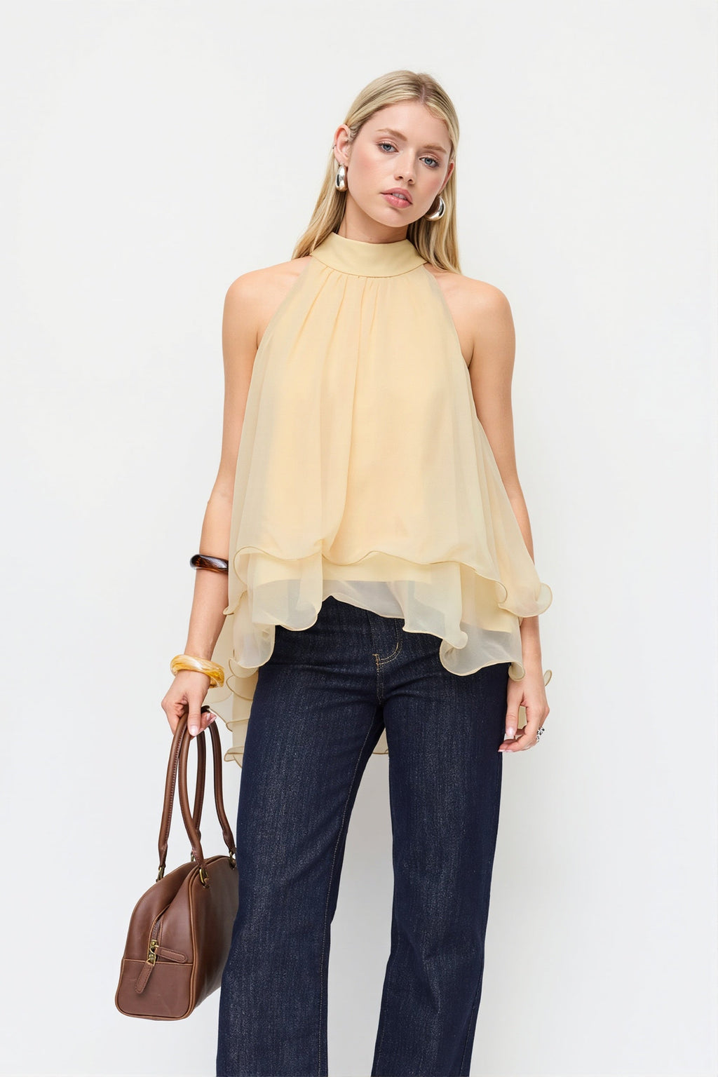 Loose Chiffon Ruffle Flowy Halter Top image 5