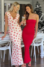 Sexy Bandeau Mesh Ruched Floral Print Maxi Dress image 7