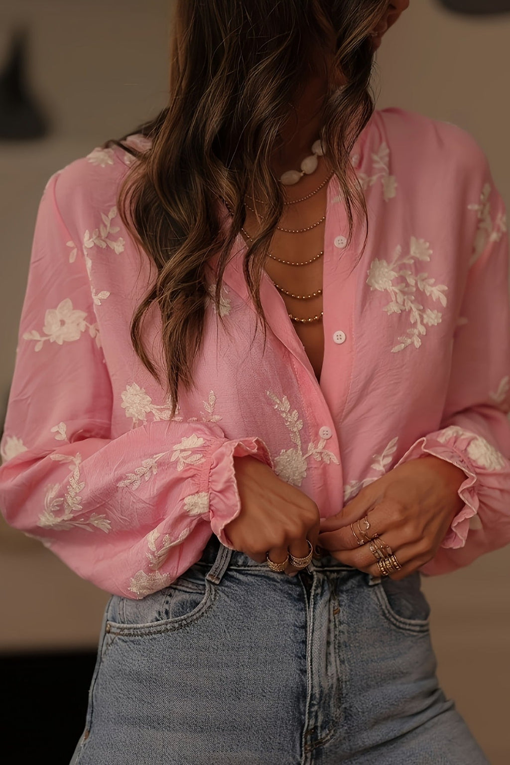 Long Sleeve Printed Lantern Sleeve Blouse image 2