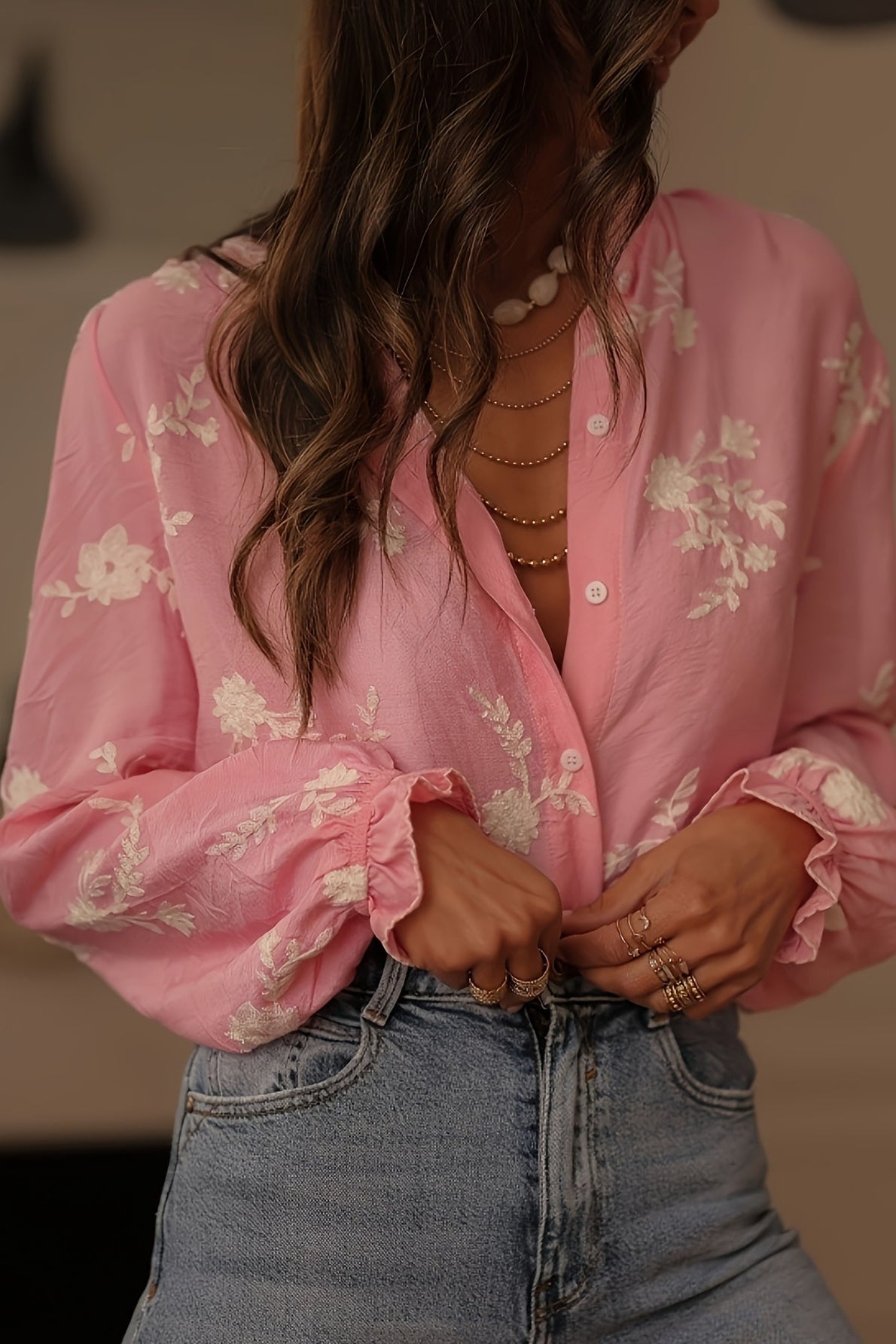 Long Sleeve Printed Lantern Sleeve Blouse image 2