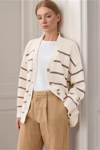 Striped Cotton V Neck Knit Cardigan image 2