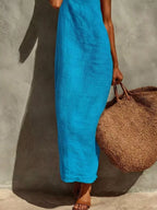 Noelle Maxi Dress detail view styled for Avrienne