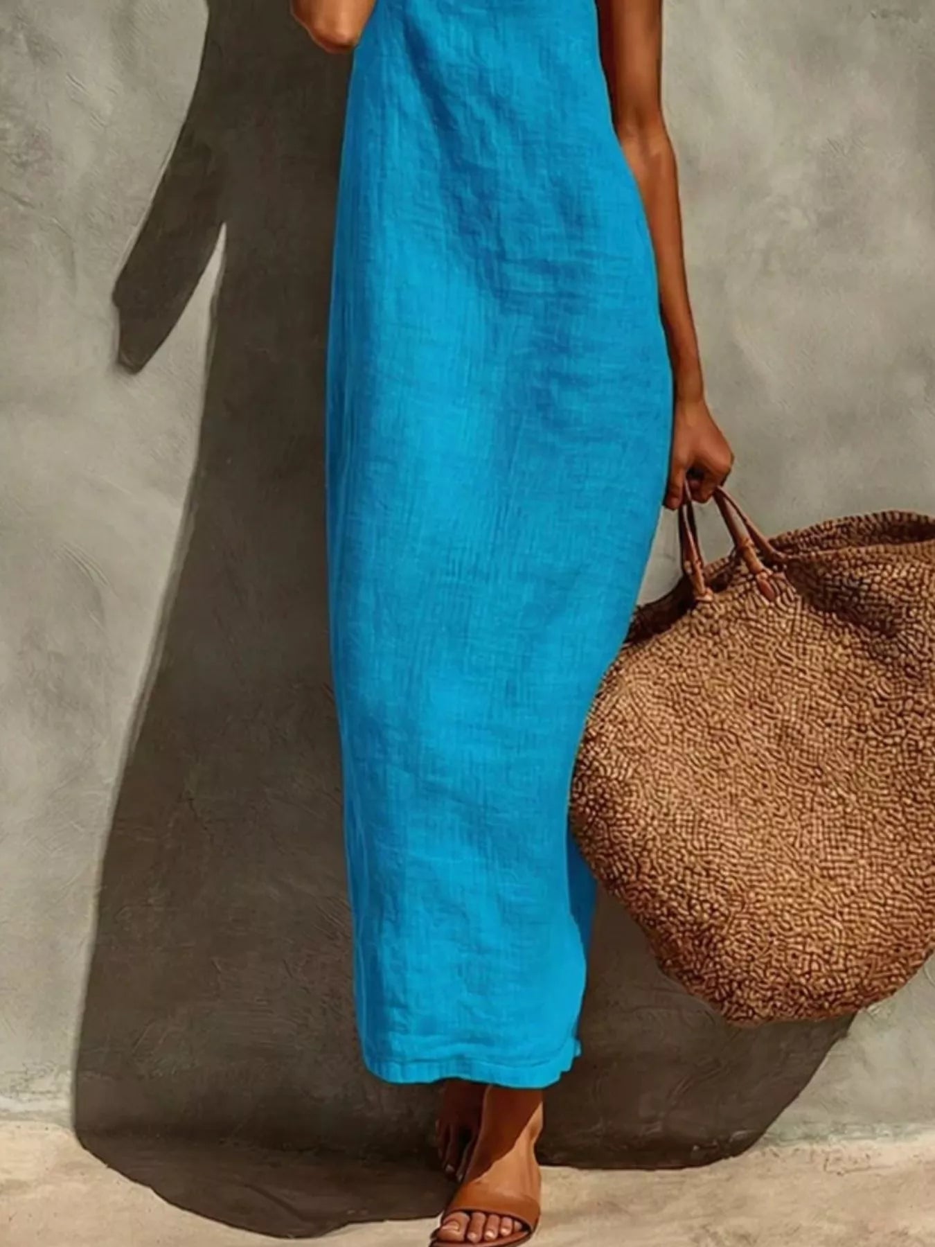 Noelle Maxi Dress detail view styled for Avrienne