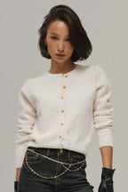 Minimalist Knitted Gold Buckle Crew Neck Cardigan image 7