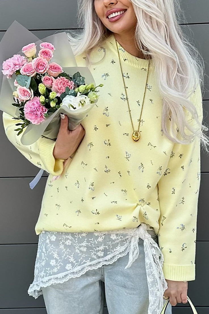 Floral Knit Loose Pullover Blouse image 1