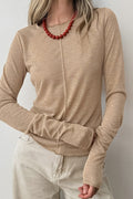 White Crew Neck Long-Sleeve Layering Knit Top image 2