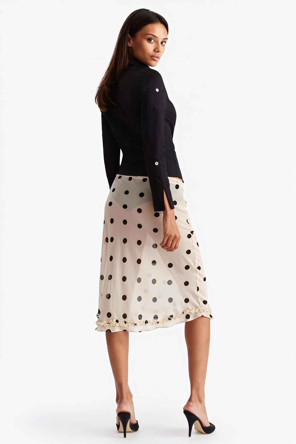 Sheer Polka Dot Casual High Waist Skirt image 4